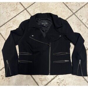 Banana Republic Moto Jacket Womens 12 Black Long Sleeve Pockets Collar Side Zip
